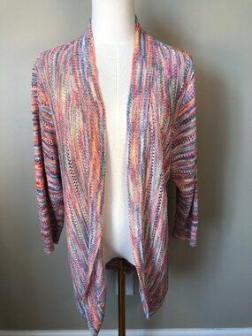 CJ Banks Open Knit Duster Cardigan Rainbow Boho Chic Size 1X